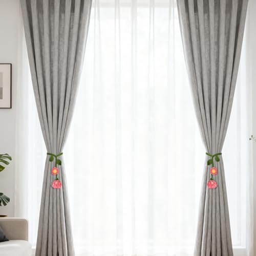 2 Pack Boho Handmade Flower Curtain Tiebacks & Holdbacks, Carnations - color: Pink Carnations