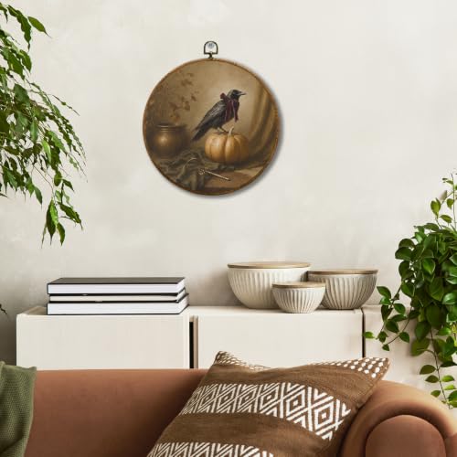 JUIOEIU Moody Fall Halloween Raven Pumpkin Round Wall Decor 993 - color: Crow Pumpkin