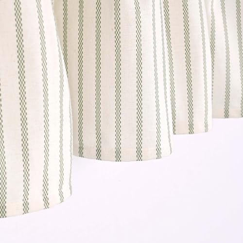 DOSLY IDÉES Farmhouse Linen and Cotton Green Striped Button Valance, Striped Pleated Design with Coconut Buttons, Multi-Room Window Treatment for Kitchen Living Room Bedroom, 52" W x 18" L - color: Linen & Green Stripe, size: 52"W x 18"L (Pack of 1)