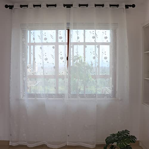 SLOW SOUL Set of 2 Panels White Embroidered Flowers Sheer Curtains for Bedroom Living Dining Room Farmhouse Drapes Curtain with Grommets White 52W X 96 inch Length - color: White/Grommet, size: 52"W x 96"L (Pack of 2)