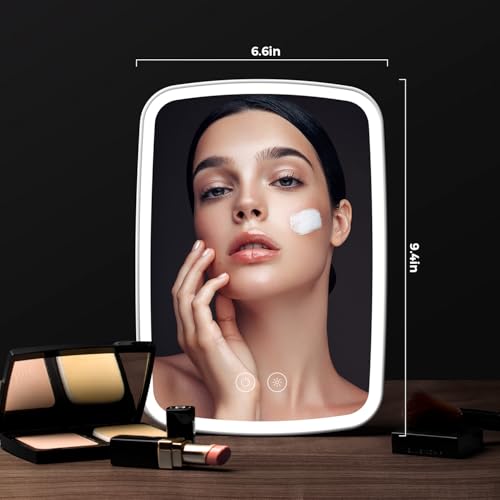 NEZZOE Portable Lighted Makeup Mirror, 1500mAh Battery, 9"x6" - color: 9.4"x6.6" White