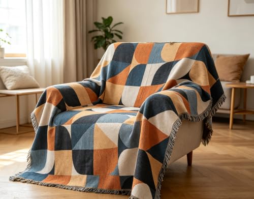 Luxlovery Beige Bohemian Sofa Throw Blankets Ethnic Woven Boho Geometric Multicolor Blue and Orange Throw Blanket for Couch Aztec Bed Throws Oversized Chair Sofa Cover with Tassels(63"x102") - color: Morandi, size: 63"x102",160x260cm