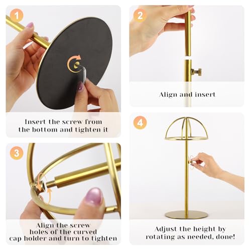 2 Pack Golden Hat Display Stand Adjustable Height 8.7-14.6 Inches