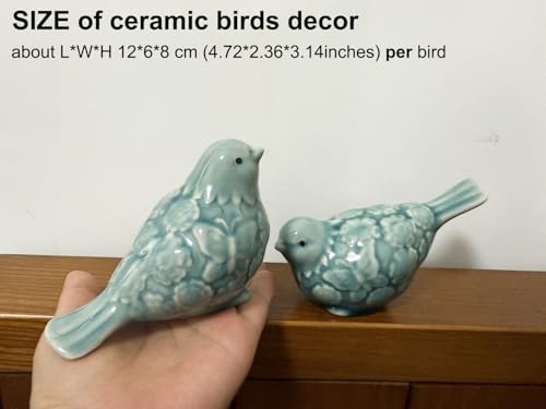 Ceramic Bird Figurines, Set of 2 Decorative Bird Statues, Home Office Decor for Cabinet Shelves Entryway Bookcase TV Stand, Micro Landscape Accessories (Light Green)