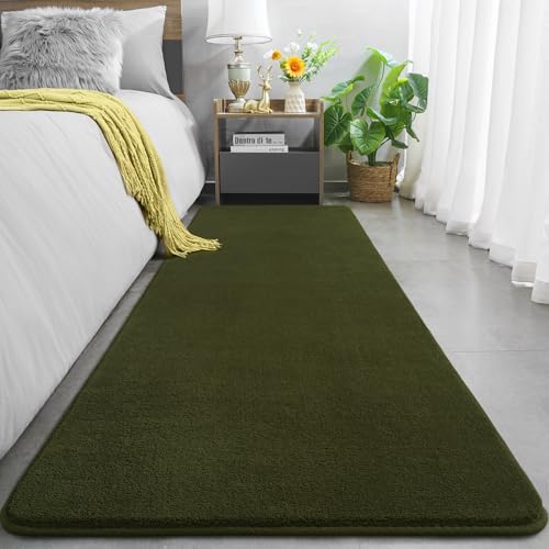 Amearea Modern Soft Hallway Runner Rug, 2x6 Olive Green Washable Runner Rug - color: Olive Green, size: 2' x 6' (Runner)