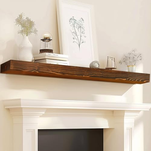 72x7x3in Solid Pine Wood Fireplace Mantel, Weathered Brown - color: Weathered Brown, size: 72x3x7-solid
