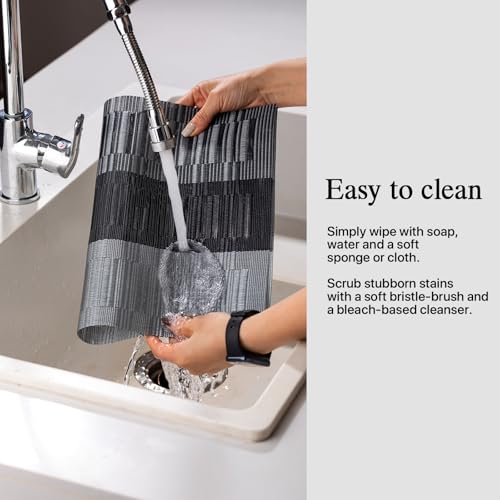 Placemats Set of 6 - Easy Clean Woven Vinyl Placemats for Dining Table, Indoor/Outdoor Place Mats, Washable PVC Table Mats (Silver Gray Black) - color: D-silver Gray Black