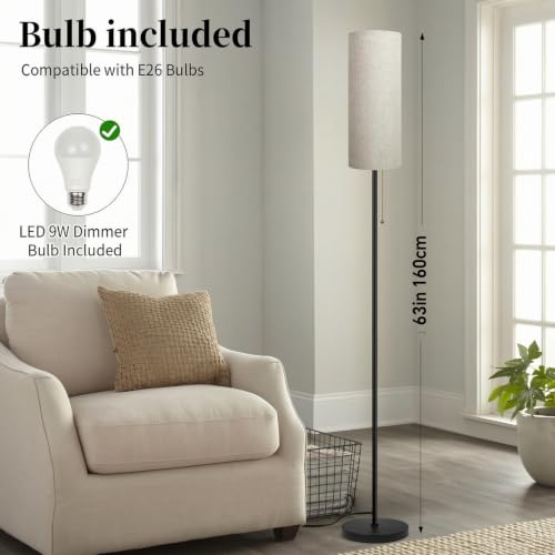 Floor Lamp for Living Room, Modern Standing Lamps with Lampshade, Minimalist Tall Lamp with Chain Switch for Living Room, LED Bulb Included (Beige Shade) - color: Beige Shade