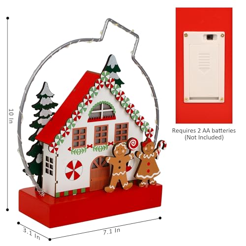 Christmas Tabletop Decoration, Wooden Lighted Gingerbread House Ornaments, Battery Operated Christmas Indoor Fireplace Home Table Decorations - style: Gingerbread House