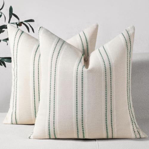 Hckot Stripe Throw Pillow Covers 26x26 Large Square Dark Green Pillow Cover - color: Dark Green, size: 26" x 26" (Pack of 2)