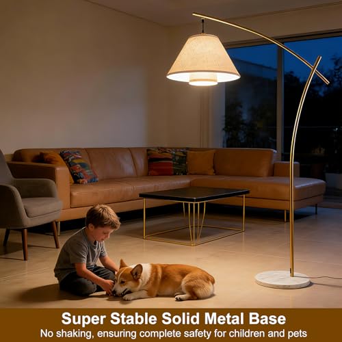 Lightdot Arc Floor Lamp for Living Room, Dimmable Modern Standing Tall Lamp - color: Linea-Gold