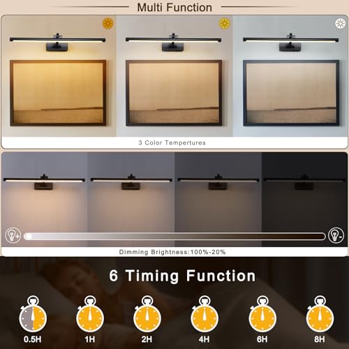 23.6 Inch Battery Operated Picture Lights for Wall Rechargeable Art Lighting for Paintings Wireless Gallery Lights with Remote Control and Dimmable Timed Off Black Wall Lights - color: Battery Operated Black, size: 24 Inch