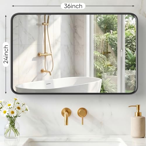 Sweetcrispy Bathroom Mirror 36x24 Inch, Vanity Mirror for Wall - color: Black, size: 36"L x 24"W