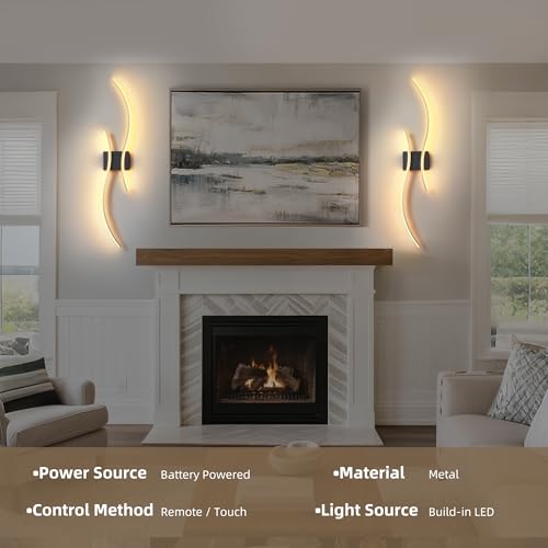 Wireless Wall Sconces Set of Two, Dimmable, 3CCT, Up to 65H Runtime - color: Black and Gold, size: 31.5 inches (2 Pack)