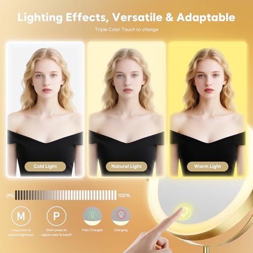 30X Magnifying Makeup Mirror with Lights, Height Adjustable Double Sided Vanity Mirror, 360° Rotation Cosmetic Mirror for Desk Bathroom - Antique Bronze