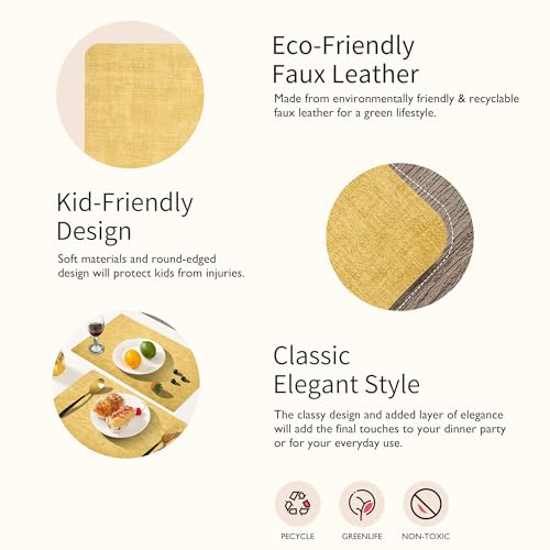 Maxpearl Faux Leather Placemats Set of 6, Easy to Clean, Light Yellow - color: Light Yellow