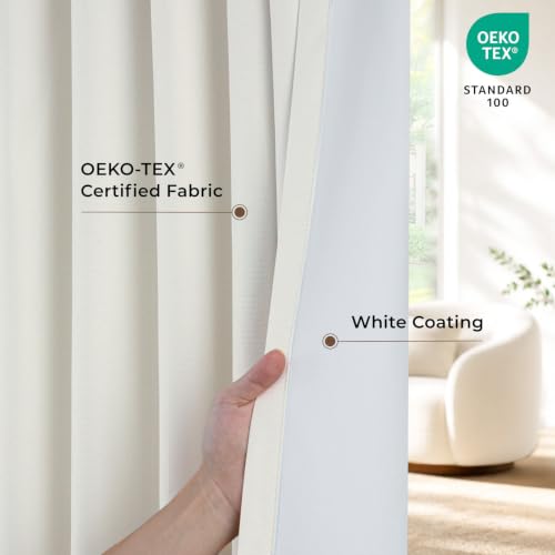 INOVADAY White 100% Blackout Curtains for Bedroom 80 Inch Long - color: Beige White, size: 50"W x 80"L (Pack of 2)