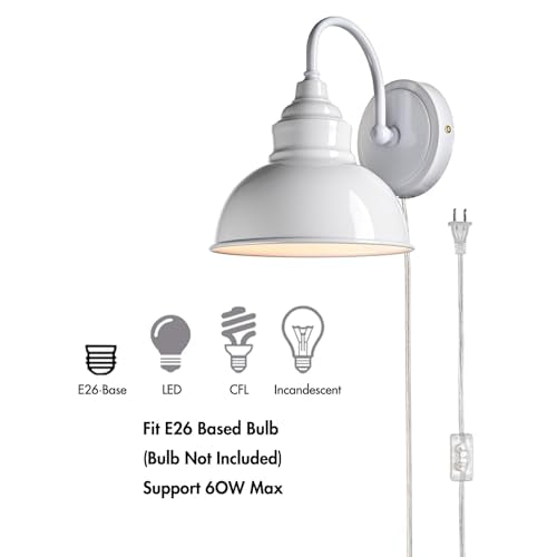 Mini Gooseneck Wall Sconce, 2-Way Mount with Switch, Bright White - color: White