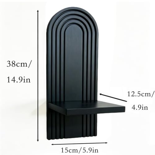 Boho Rattan Wall Floating Shelves Set of 2, Mid Century Modern Natural Wood Wall Mounted Shelves, Decorative Wall Shelf for Living Room, Bedroom, Bathroom, Office, Plant Display & Home Decor (Black) - color: Black