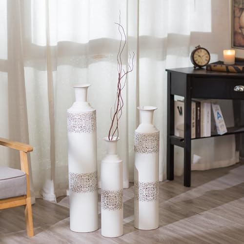 Sziqiqi Tall White Floor Vases, Extra Large Metal Flower Vase Set, 3Pcs - style: Tall Floor White Vases