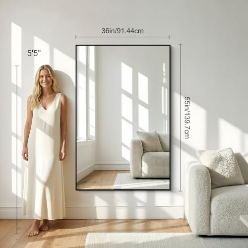 36x55 Inch Bathroom Mirror, Black Framed Rectangle Vanity Mirrors for Wall - color: Frame, size: 36"L x 55"W