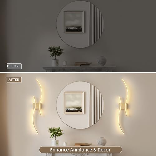 Wireless Wall Sconces Set of Two, Dimmable, 3CCT, Up to 65H Runtime - color: Brushed Brass, size: 31.5 inches (2 Pack)