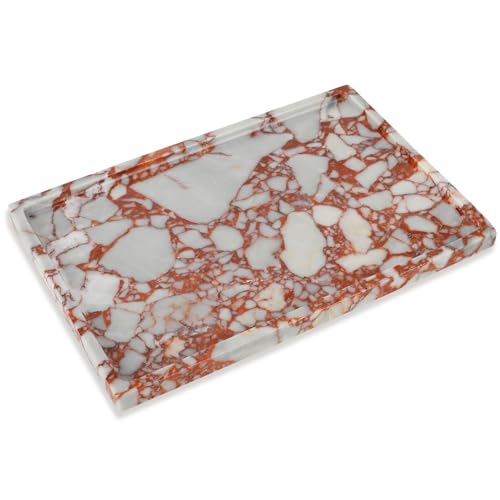 100% Marble Vanity Tray for Bathroom Counter, Kitchen, Coffee 11.8" - color: Calacatta Red