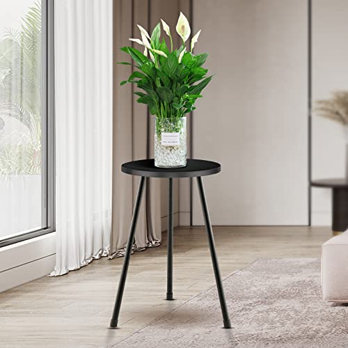 KINNARY Tall Plant Stand, Mid Century Wood Indoor Plant Stand Black Plant Table for Flower Pots, Metal Plant Holder, Modern Home Decor Small Round Side End Table (11.8"x20") - color: Black 11.8"x20"