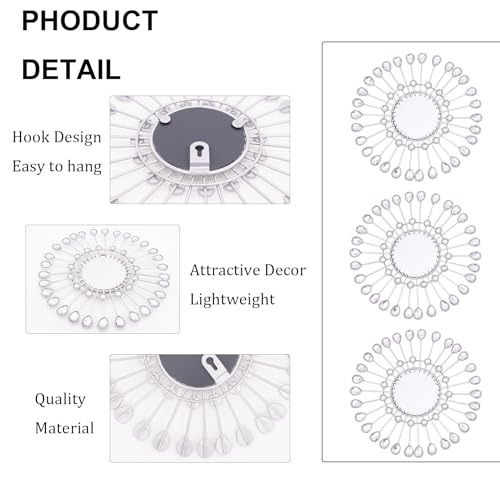 Silver Mirrors 3 Pce, 9 inchSunburst Indoor Mirror Hanging Wall Decorate - color: Sliver- C