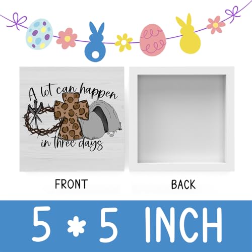 Christian Easter Decor, Empty Tomb Easter Scene and Cross Decoration, Wooden Box Decor for Rustic Religious Home Office Bedroom Living Room Table Shelf Office-A Lot Can Happen In Three Days - color: A Lot Can Happen In Three Days