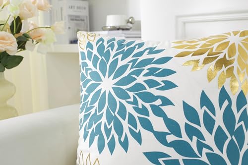 TAOSON Pack of 4 Aqua Blue & Gold Throw Pillow Covers 18x18 Inch - Luxury Geometric Shell Pattern Cushion Cases with Bronzing Print, Soft Decorative Pillows for Sofa Living Room Bed - color: Aqua Blue, size: 18" x 18" (Pack of 4)