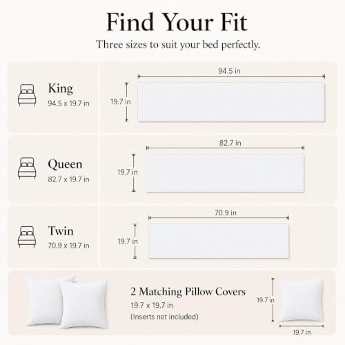 Solid Bed Runner Set,2 Pillow Covers,White,70.9x19.7in - color: White, size: Twin/Twin XL