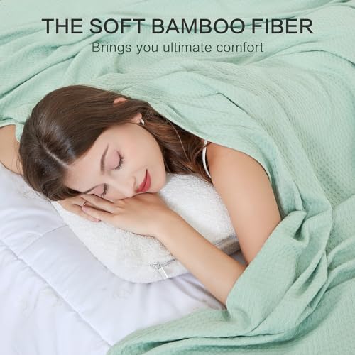 AmyHomie Cooling Waffle Blanket Queen Size, 100% Rayon Derived from Bamboo - color: Sagegreen, size: Queen (90"x90")