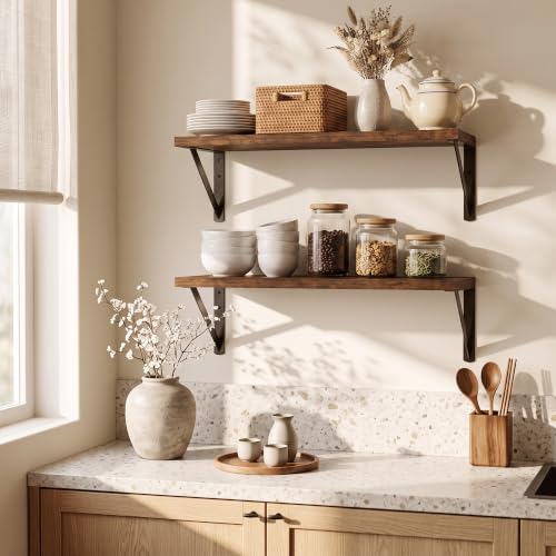 Axeman 18 Inch Floating Shelves, 8 Inch Deep Brown Wall Shelves Set of 2 - color: Rustic Brown, size: 18 Inch