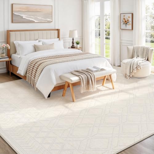 8x10 Area Rugs Washable Rug: Geometric Moroccan Farmhouse Rugs Large Living Room Rug Modern Neutral Soft Non-Slip Printed Pattern Carpet for Bedroom Dining Room Nursery Office (Beige, 8'x10') - size: 8' x 10' (Rectangular)