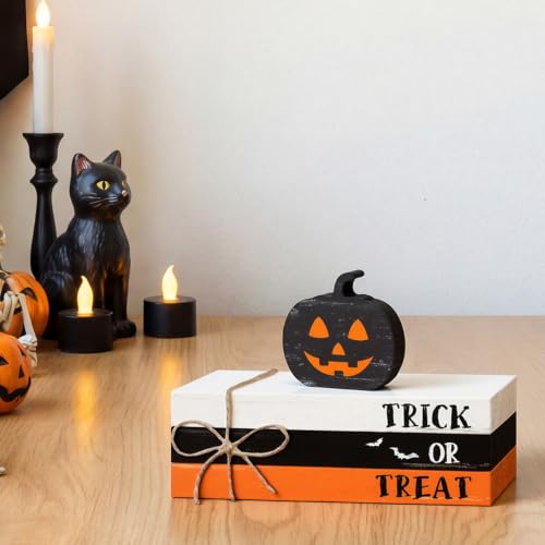 Smile Happy Halloween 나무 스택 호박 미니 인조 책 번들 - style: 고스트 펌킨