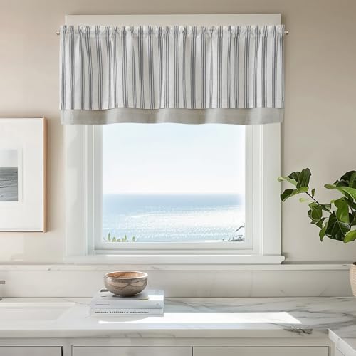 jinchan Striped Linen Valance 50"W x 18"L Pack of 1 Striped Black on Beige - color: Striped Black on Beige, size: 50"W x 18"L (Pack of 1)