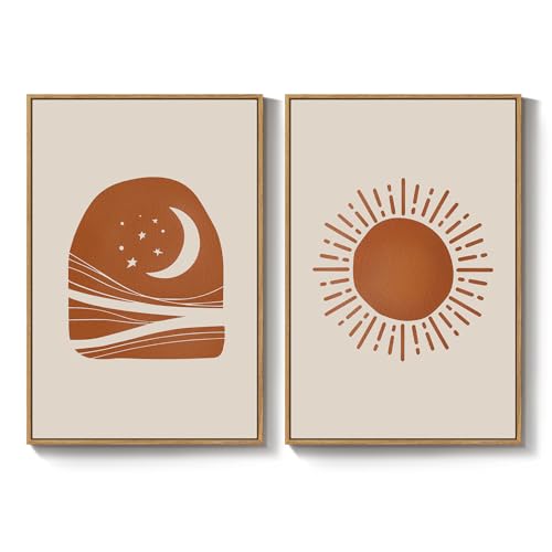 Framed Abstract Boho Mid Century Modern Canvas Wall Art Bedroom, 16x24 Inch - color: Neutral Terracotta Beige, size: 16" W x 24" H x 2Pcs