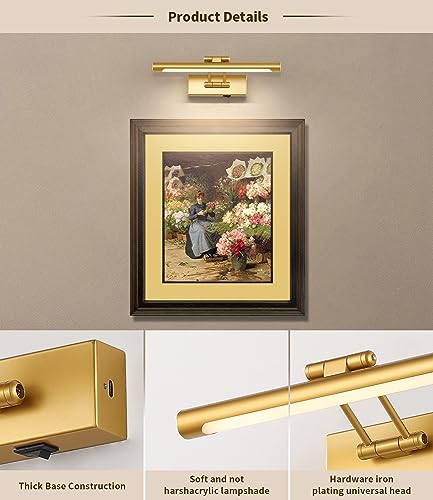 Battery Operated Picture Lights with Remote and Timer,Wireless Art Light for Paintings with Adjustable Swing Arm Gold Gallery Lights 12in Rechargeable Wall Sconce - color: Model B-Gold