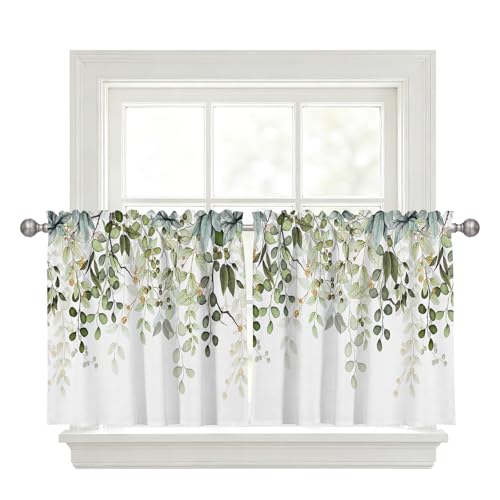 Sage Green Eucalyptus Leaves Window Valance 2 Panels, 36x26 in - color: Eucalyptus Leaves-green, size: 26"W x 36"L (Pack of 2)