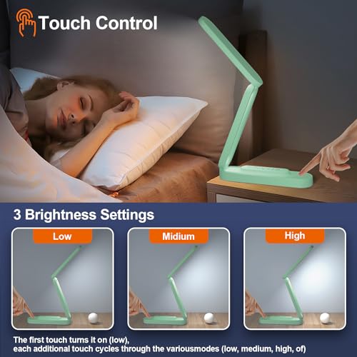 Giryuhd LED Desk Lamp for Office Home & Battery Operated Lamp Rechargeable Lamp Foldable & Portable Light, LED Desk Light Strip, 3 Brightness Dimmable Small Desk Lamp Wireless Reading Lamp - color: Green (1-Pack)