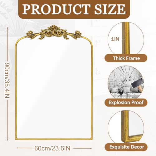 Vintage Mirror, 24x35Inches Gold Arched Antique Baroque Mirror - color: Gold, size: 35.4"L x 23.6"W