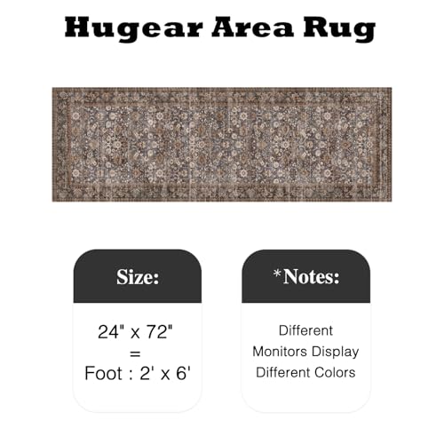 HUGEAR 복도용 2x6 브라운 블루 빈티지 꽃무늬 세탁 가능한 러너 러그 - color: 플로럴 | 브라운/블루, size: 2피트 x 6피트
