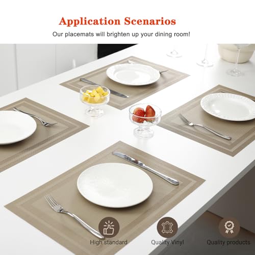 Beige Vinyl Placemats Set of 12,Washable Dining PVC Table Mats - color: Beige, size: 12PCS 12"Wx18"L