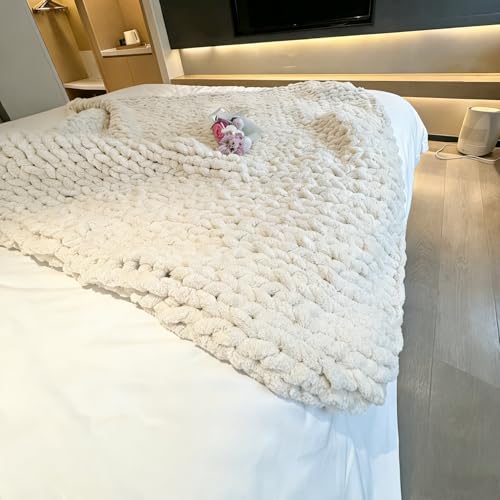 Soft Chunky Knit Throw Blanket for Couch, Cozy Warm Knitted Blankets - color: Beige, size: 40\"x40\"(Small SizeThrow)