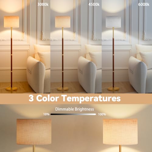 SIBRILLE 62" Mid Century Modern Wood Floor Lamp with Remote & Foot Switch