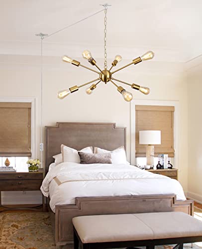 LASENCHOO 8 Lights Plug in Chandelier Gold, Sputnik Hanging Lights Fixture - color: 8 Lights-Gold-E26-Plug In, size: 8 Lights