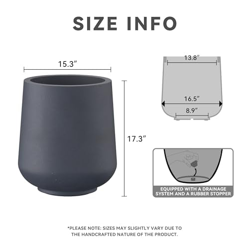 Kante Large Round Curved Charcoal Concrete Planter 16.5" Dia, Outdoor - color: Charcoal, size: 16.5" D