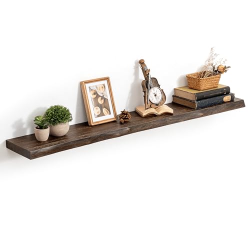 48in Live Edge Solid Elm Floating Shelves, Walnut, Set of 1 - color: Walut Color, size: Live Edge 48 inch, 1Pack