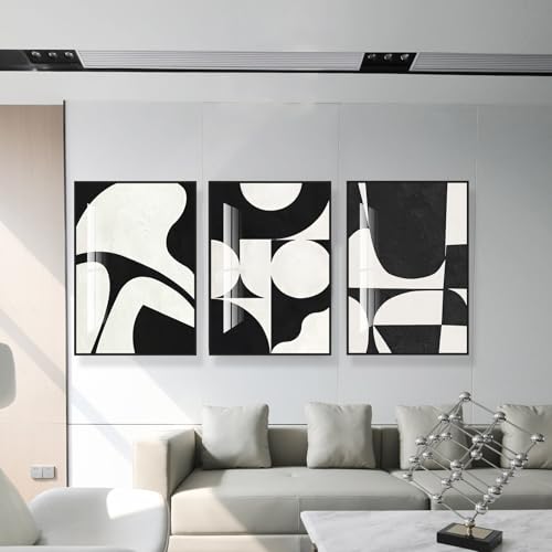 QKF Black White Crystal Textured Abstract Framed Canvas Wall Art Set - color: Black white black, size: 16" X 24" X 3 pieces
